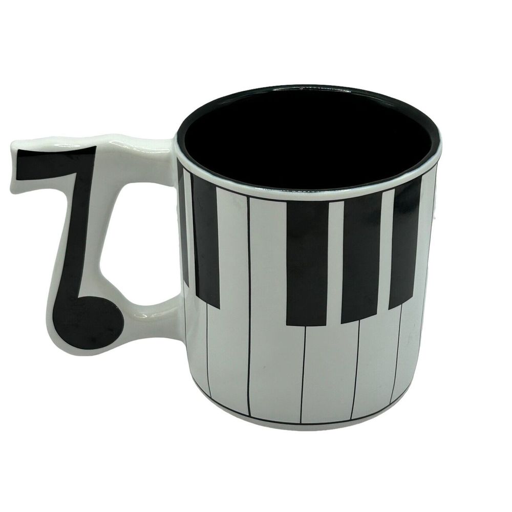 Keyboard Piano With Music Note Handle Coffee Tea Cup Mug Russ Black White